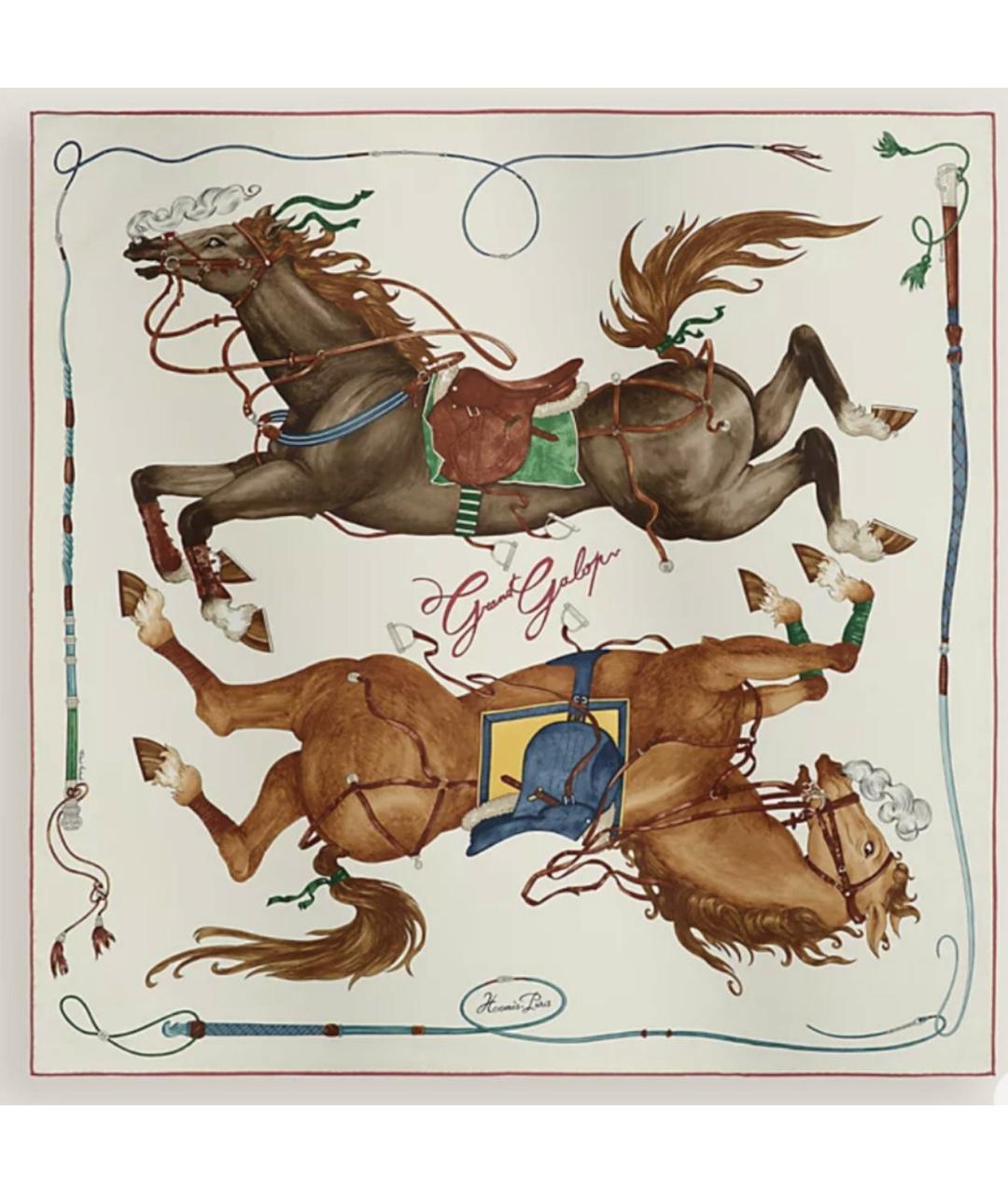 HERMES Бежевый шелковый платок, фото 2