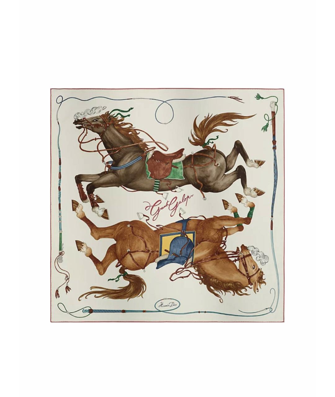 HERMES Бежевый шелковый платок, фото 1