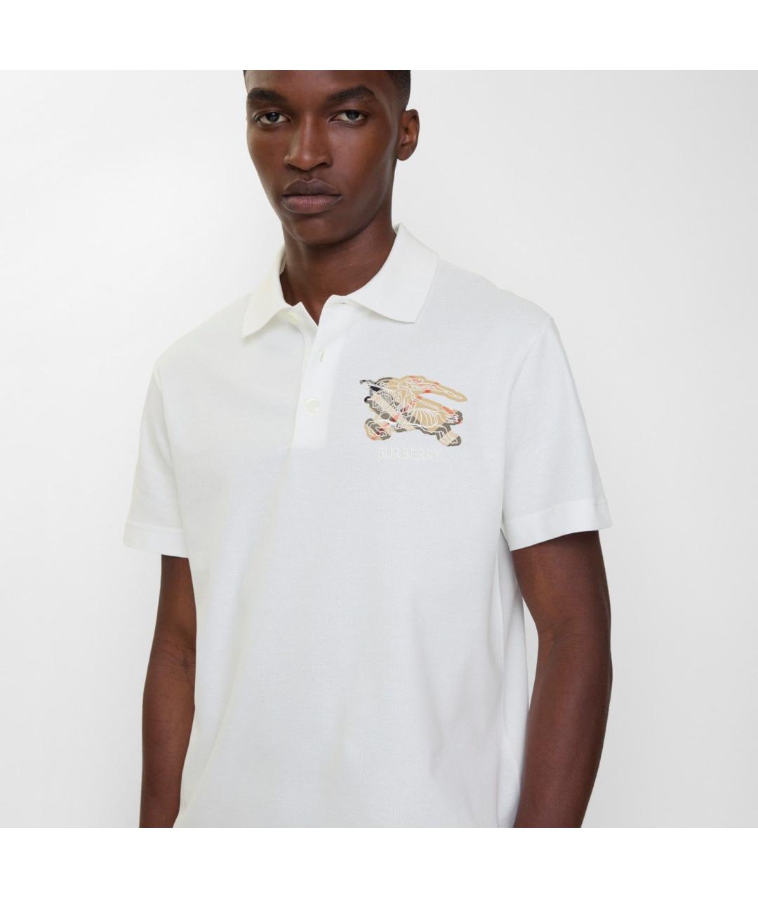 BURBERRY Белое хлопковое поло с коротким рукавом, фото 3