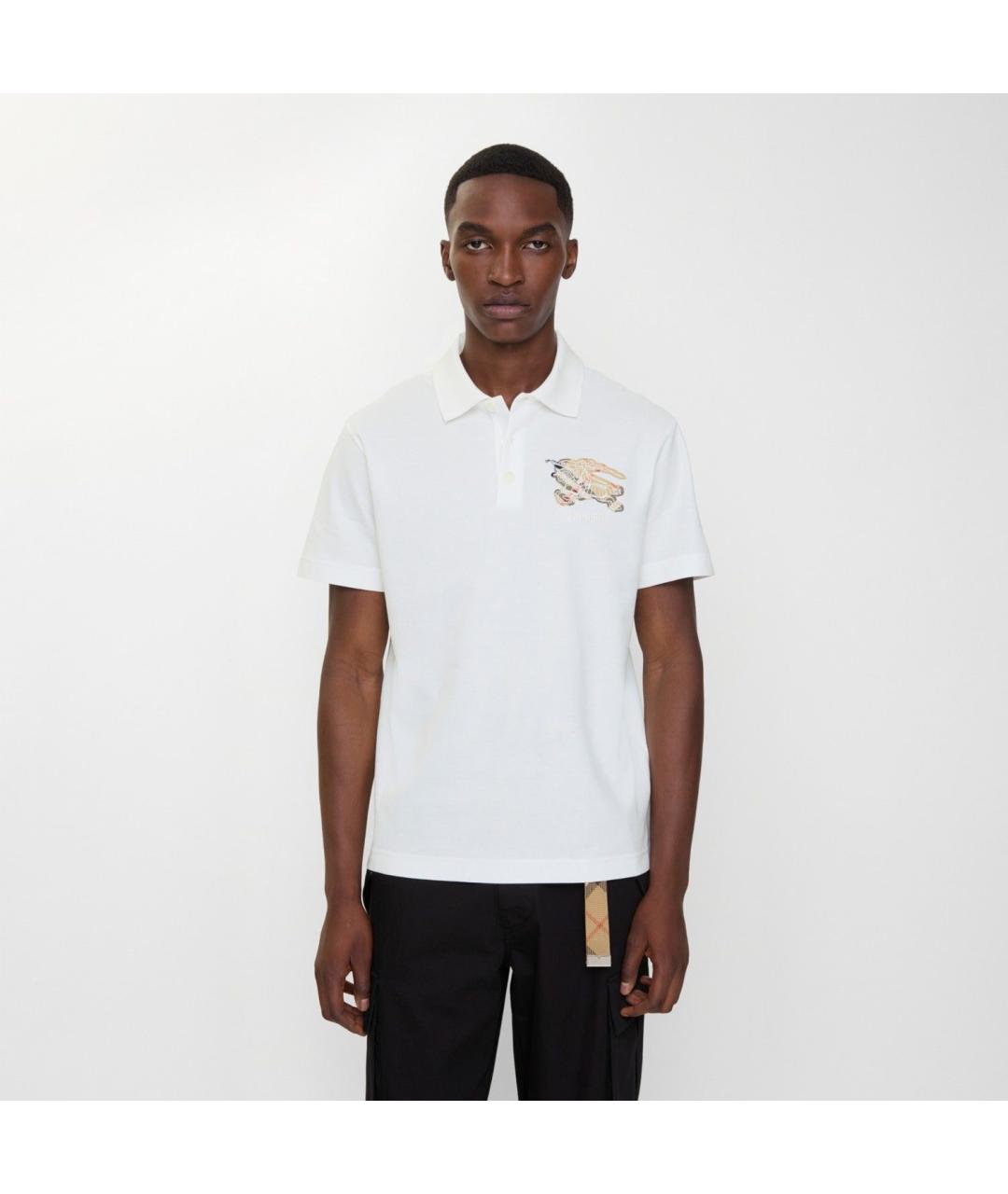 BURBERRY Белое хлопковое поло с коротким рукавом, фото 2