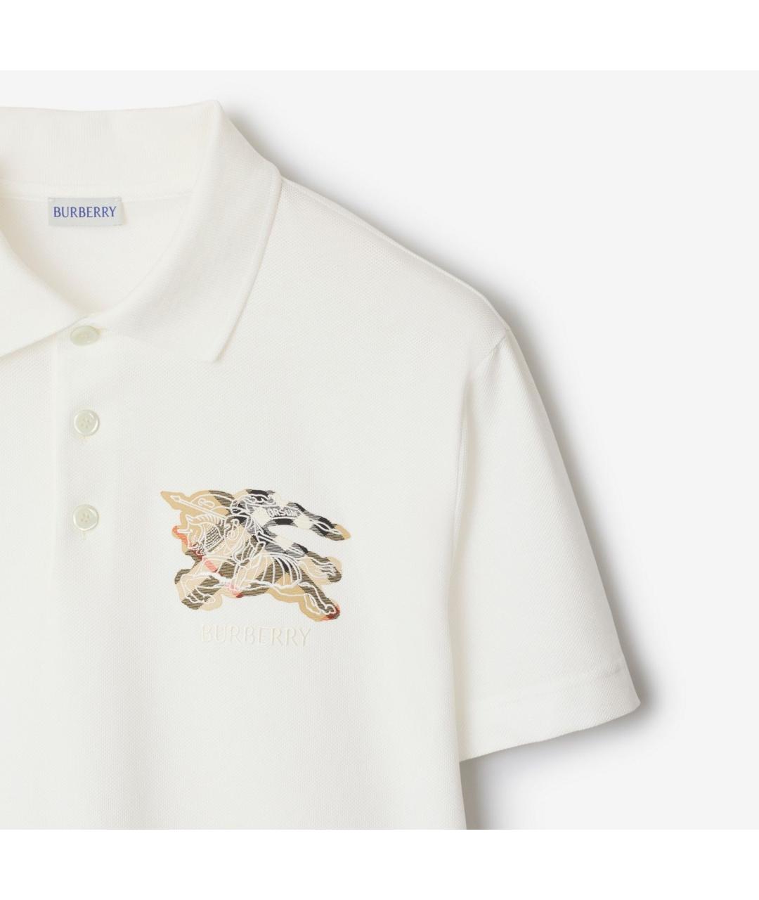 BURBERRY Белое хлопковое поло с коротким рукавом, фото 4