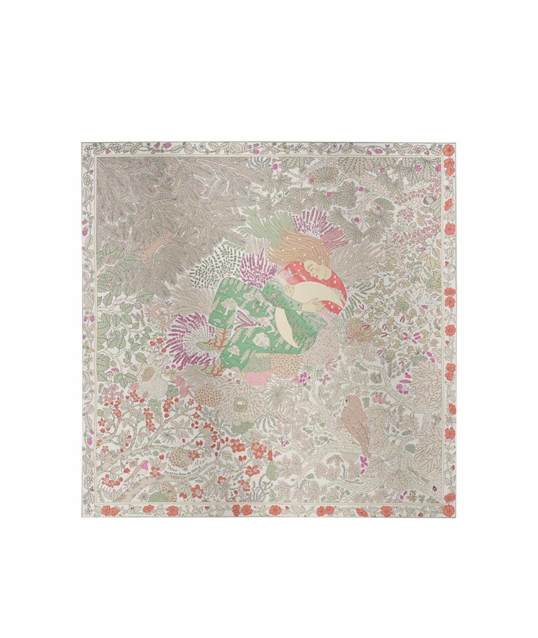 HERMES Белый шелковый платок, фото 1