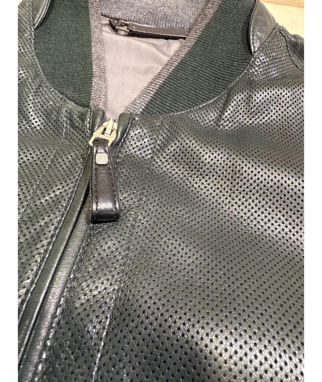 ERMENEGILDO ZEGNA XXX Зеленая кожаная куртка, фото 4