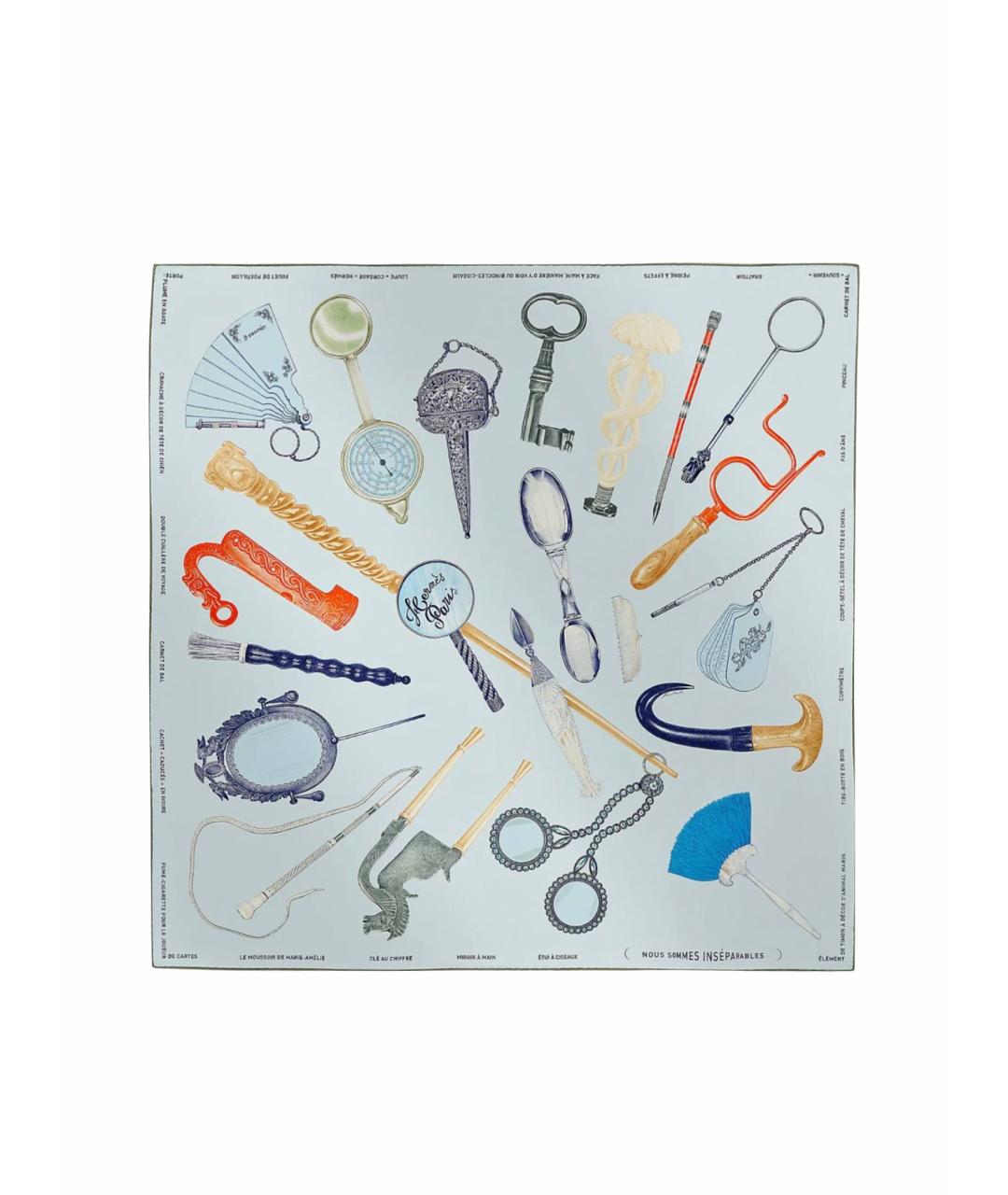 HERMES Голубой шелковый платок, фото 1