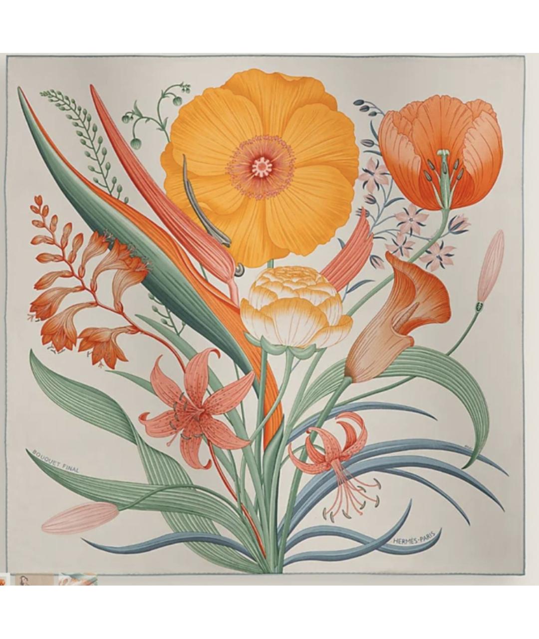 HERMES Бежевый шелковый платок, фото 2