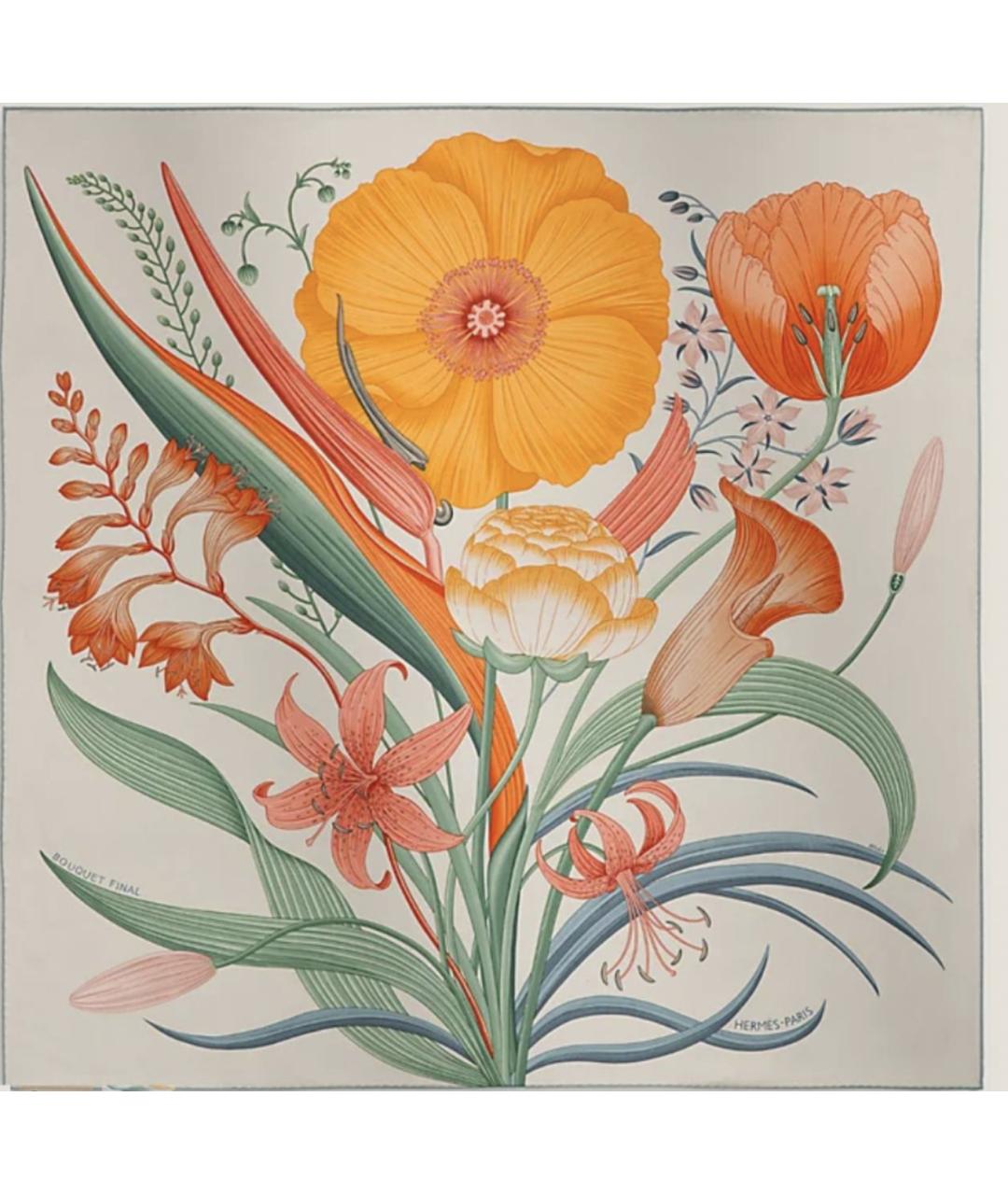 HERMES Бежевый шелковый платок, фото 3