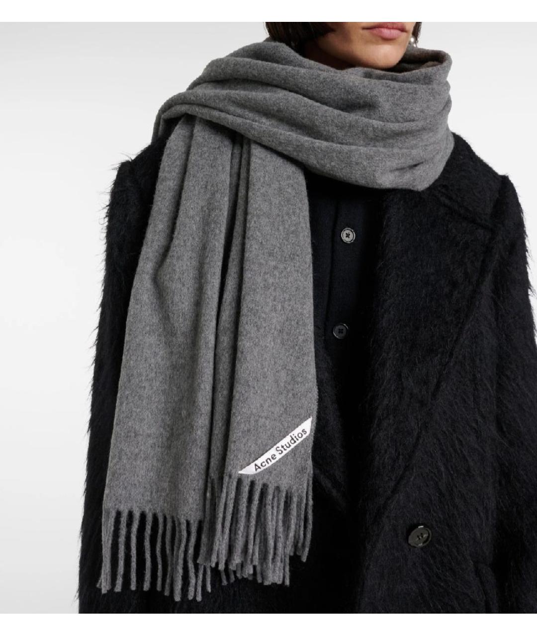 ACNE STUDIOS Серый шерстяной шарф, фото 2