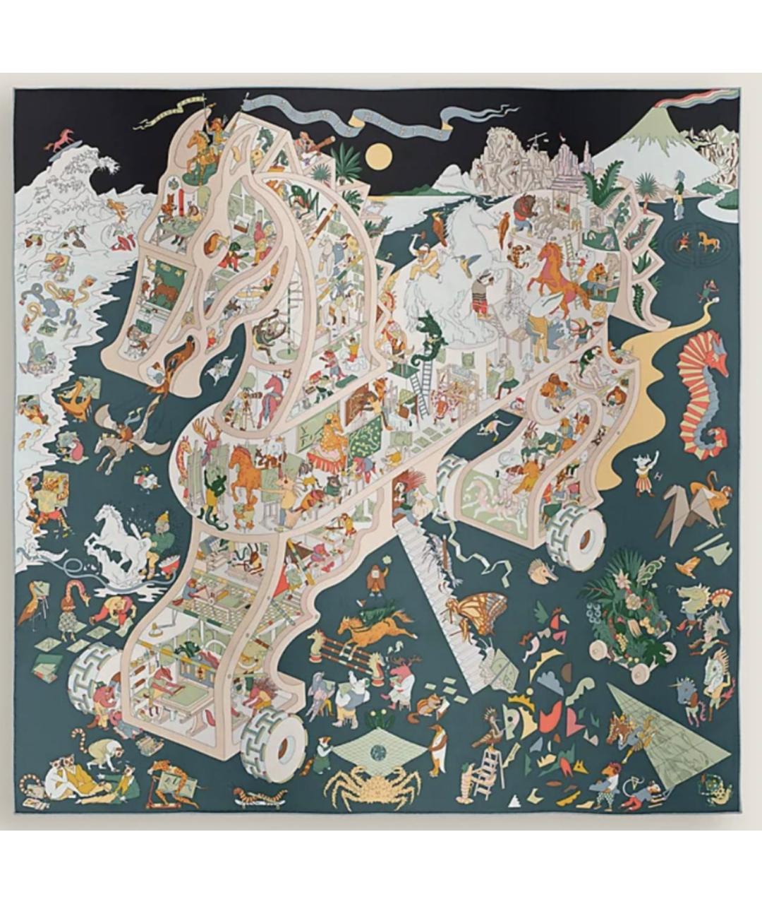 HERMES Зеленый шелковый платок, фото 2