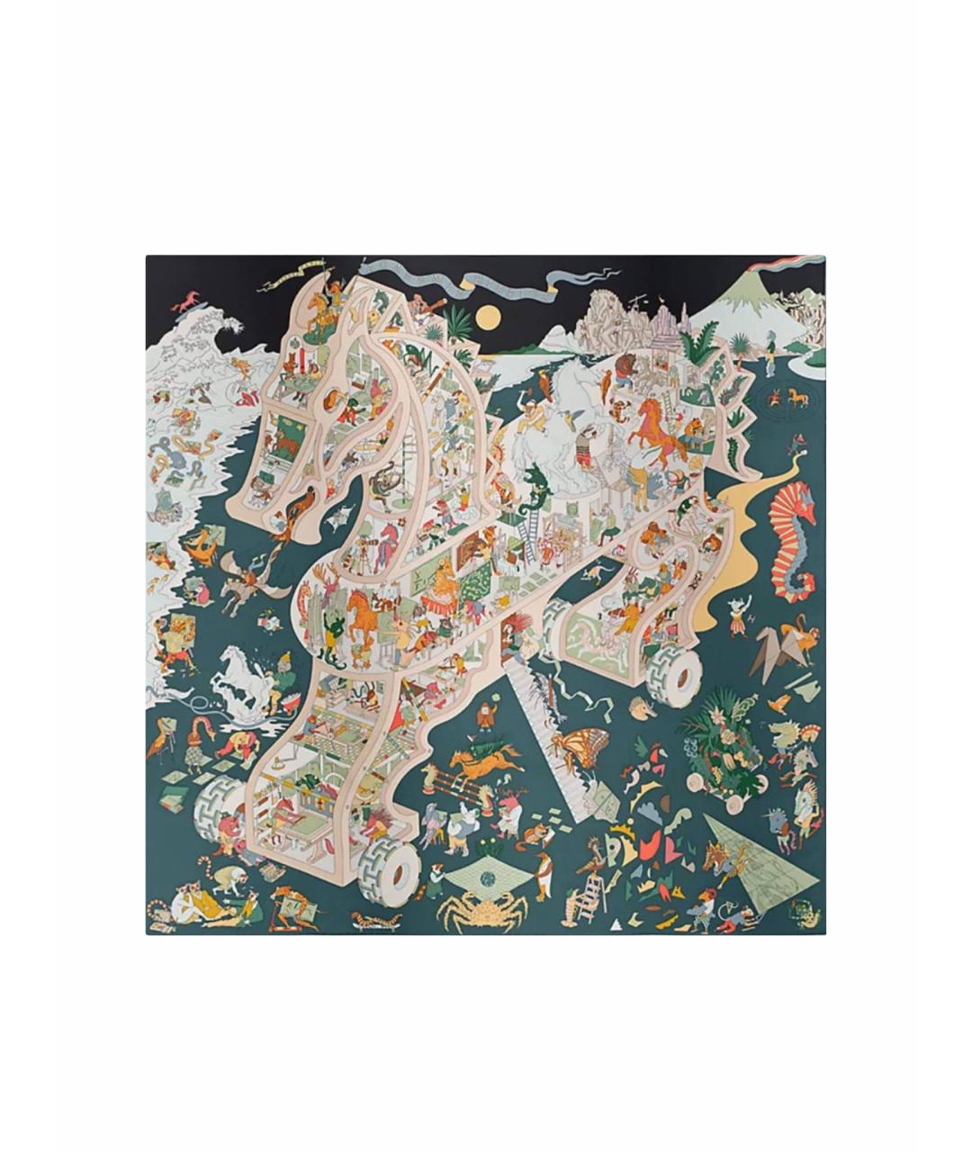 HERMES Зеленый шелковый платок, фото 1