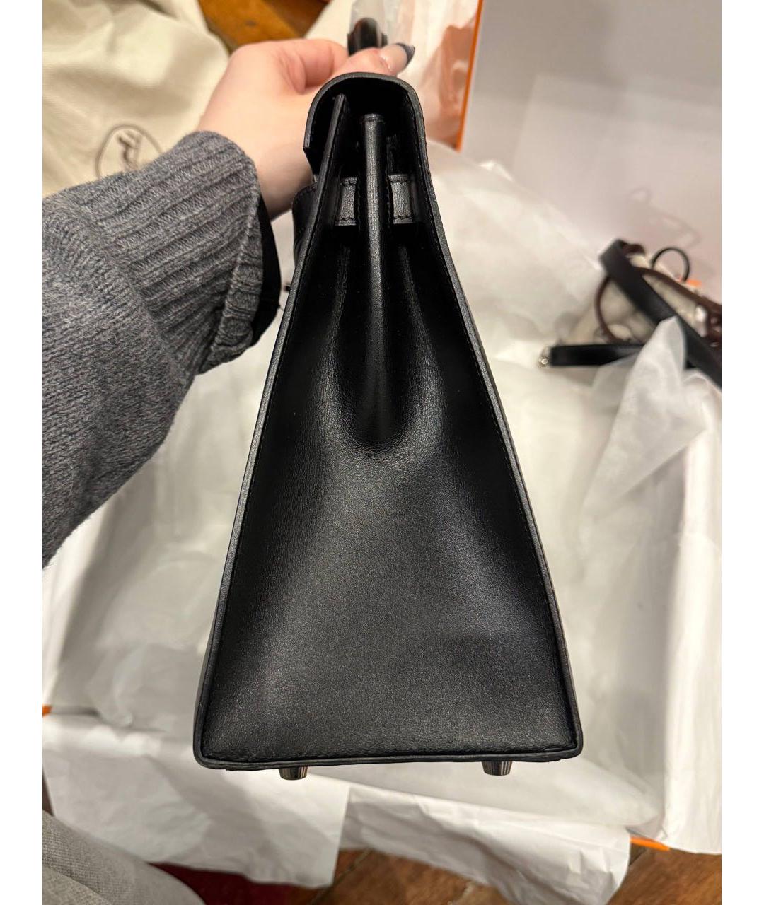 HERMES Черная кожаная сумка с короткими ручками, фото 4