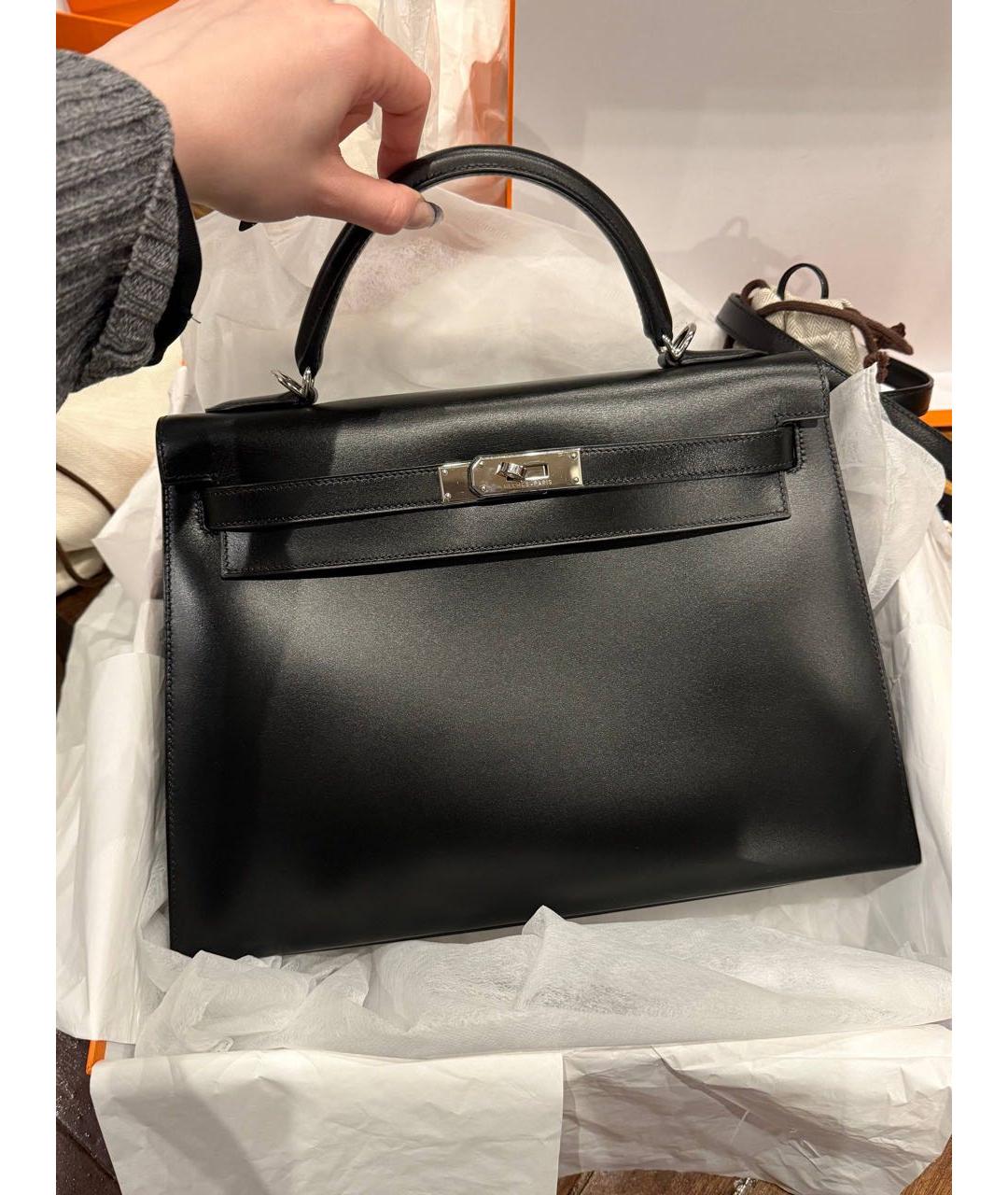 HERMES Черная кожаная сумка с короткими ручками, фото 2
