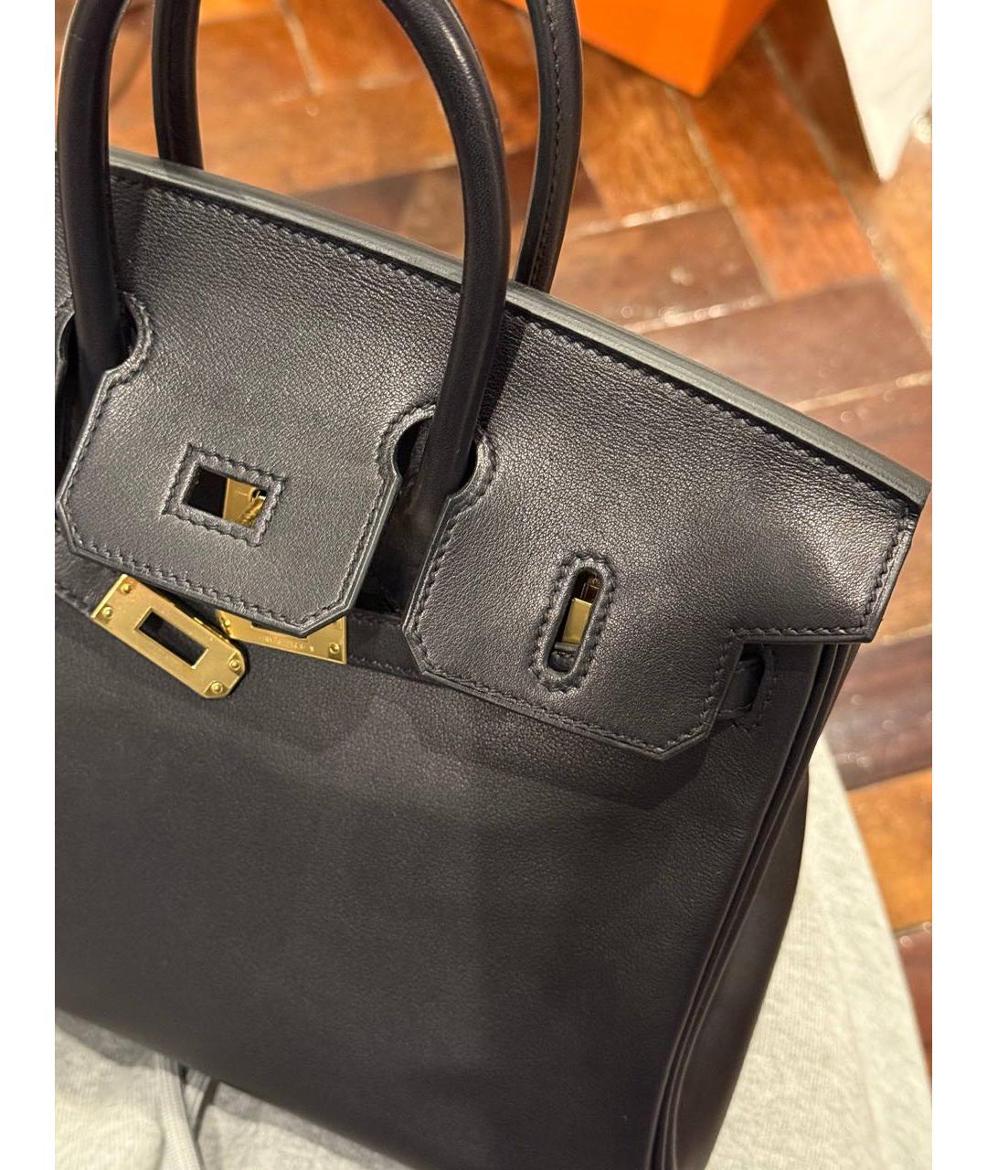 HERMES Черная кожаная сумка с короткими ручками, фото 5