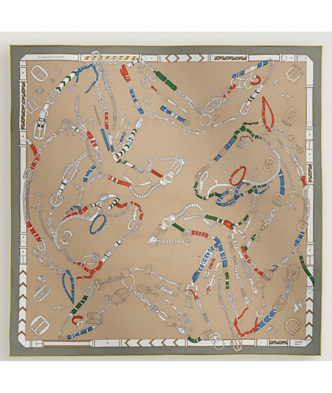 HERMES Бежевый шелковый платок, фото 2