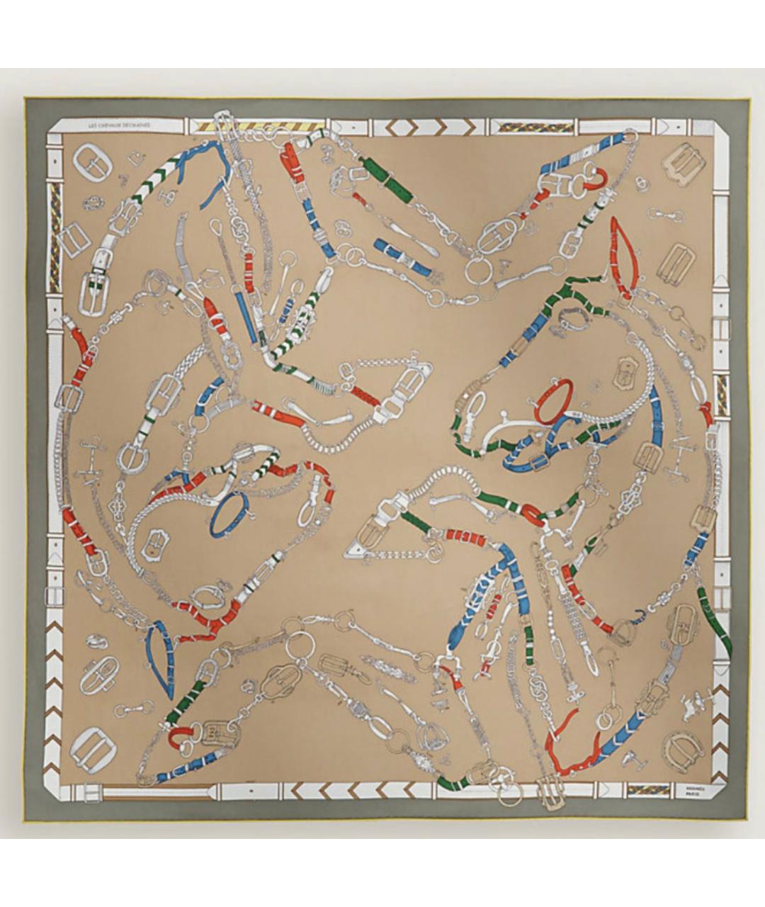 HERMES Бежевый шелковый платок, фото 3