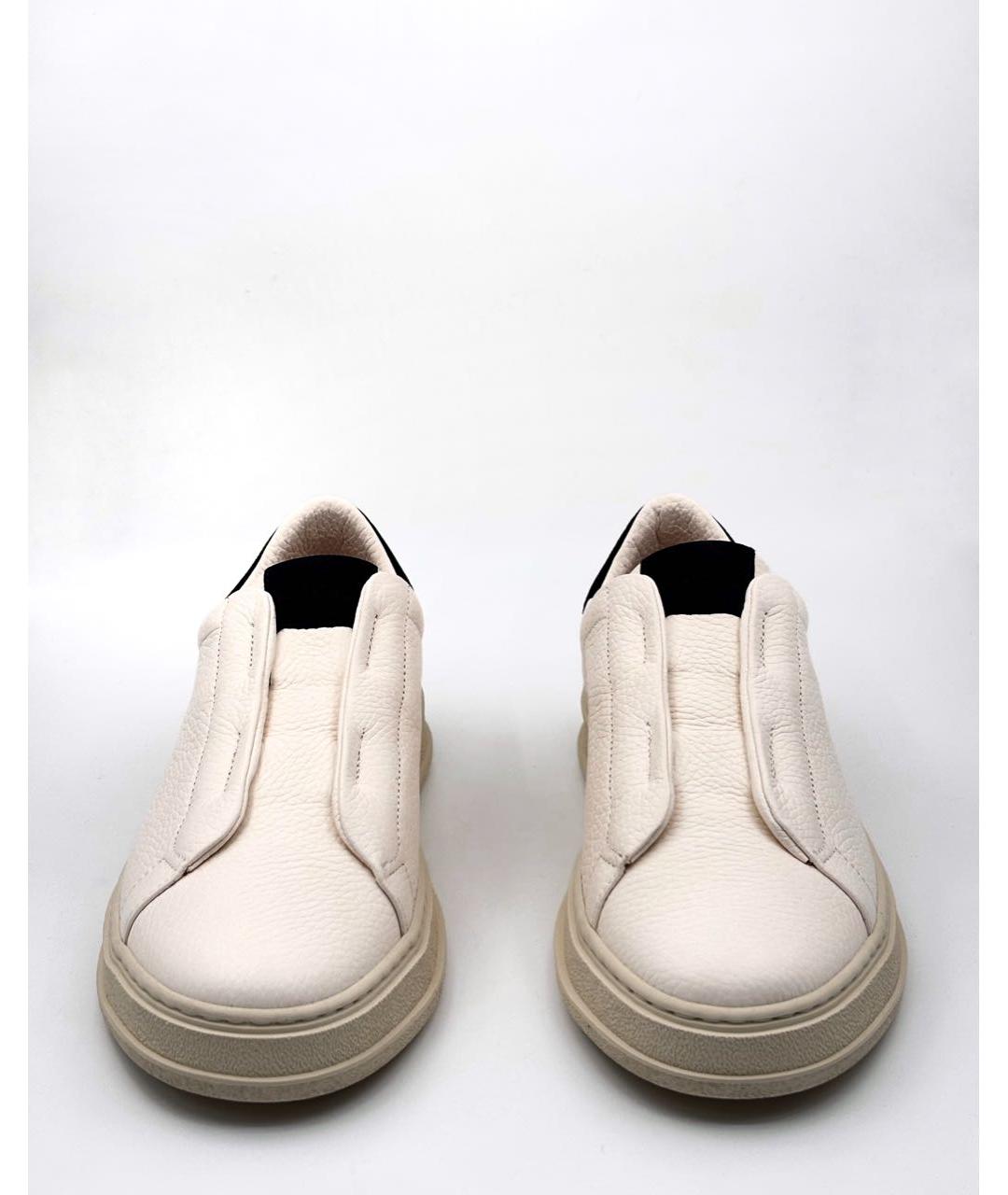 KITON Белые кожаные низкие кроссовки / кеды, фото 2