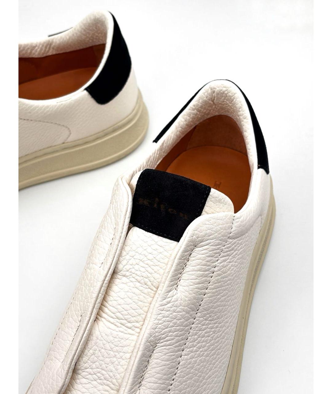KITON Белые кожаные низкие кроссовки / кеды, фото 4