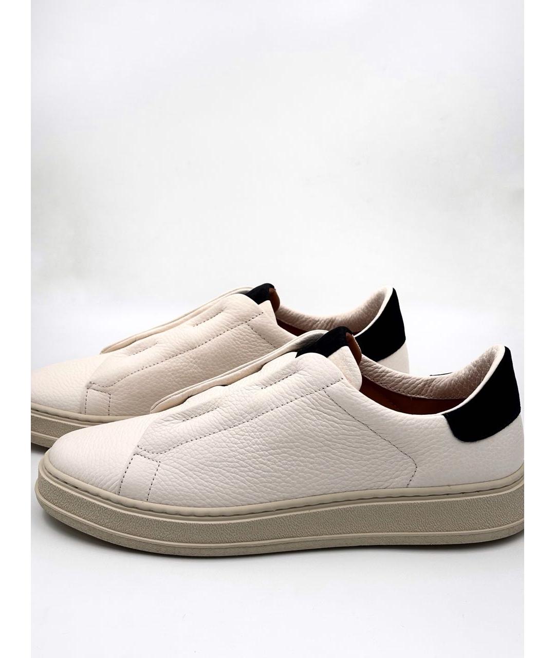 KITON Белые кожаные низкие кроссовки / кеды, фото 5