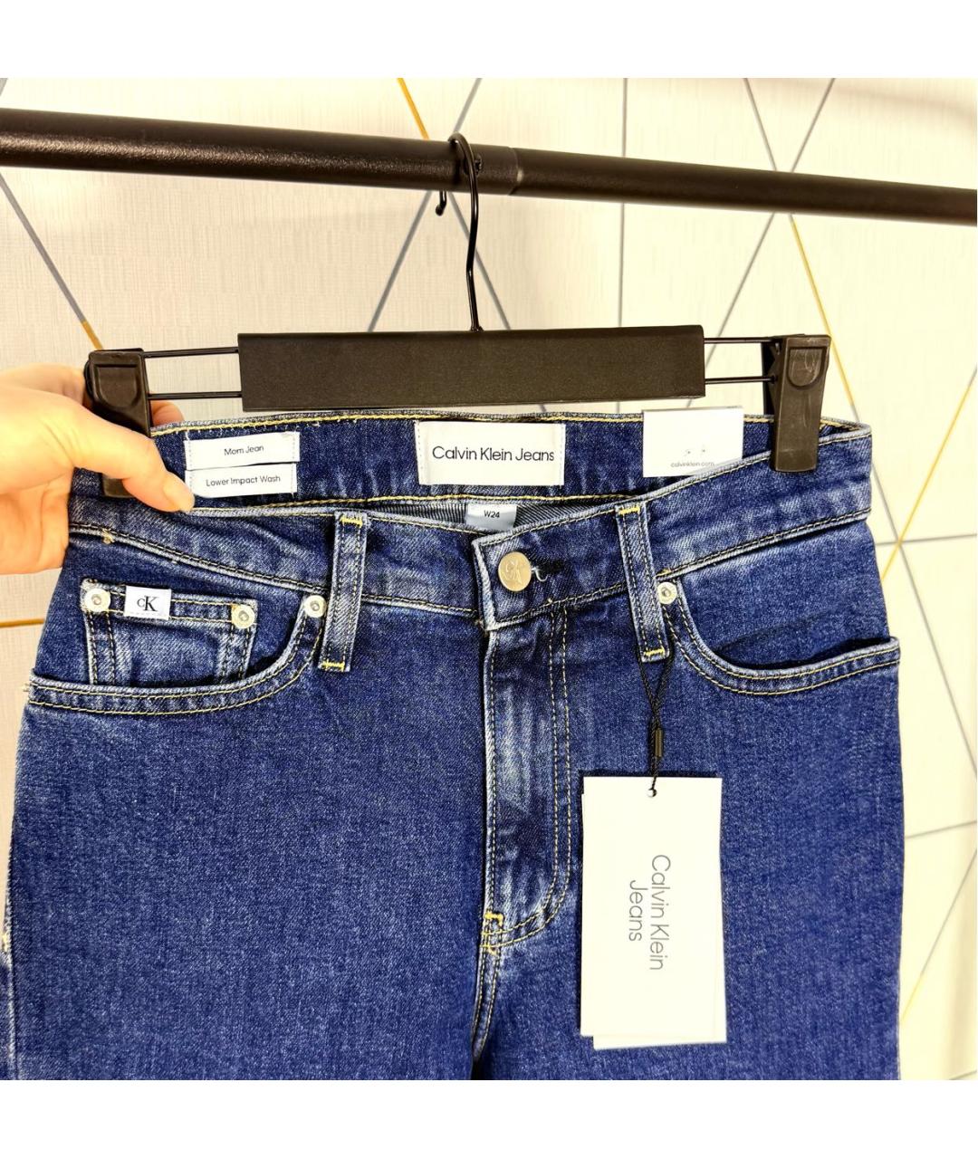 CALVIN KLEIN Темно-синие хлопко-эластановые джинсы слим, фото 4