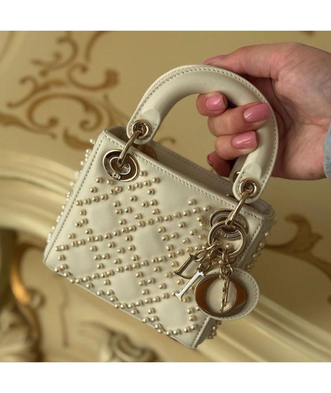 CHRISTIAN DIOR Белая кожаная сумка с короткими ручками, фото 3