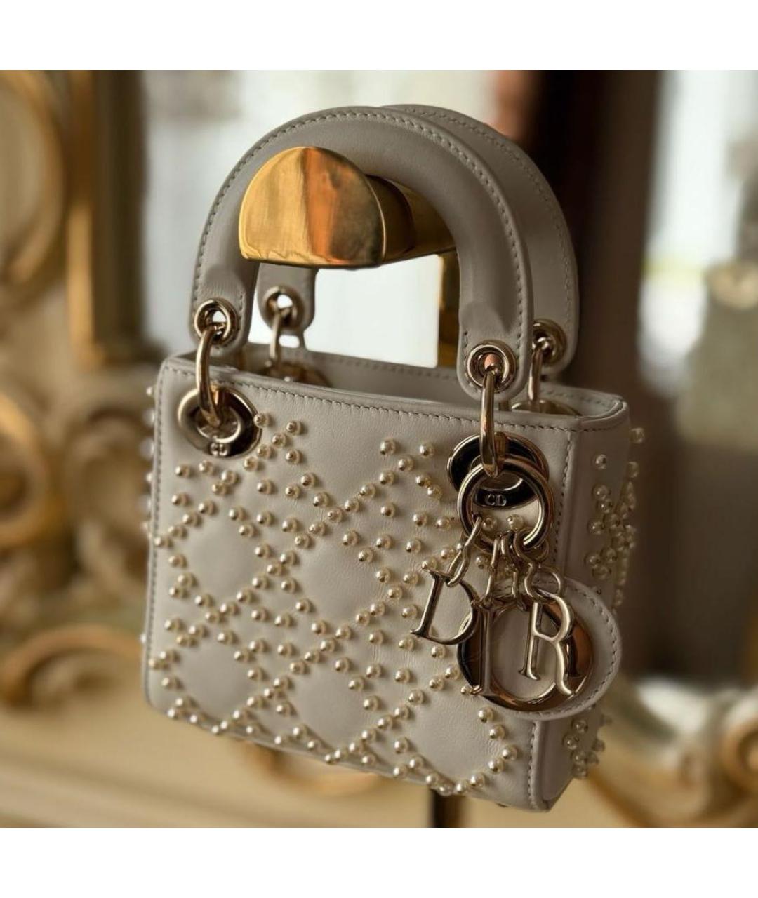 CHRISTIAN DIOR Белая кожаная сумка с короткими ручками, фото 4