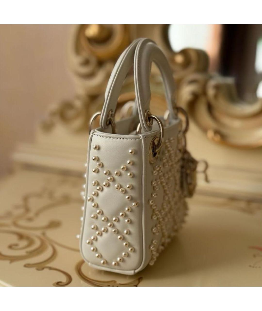 CHRISTIAN DIOR Белая кожаная сумка с короткими ручками, фото 8