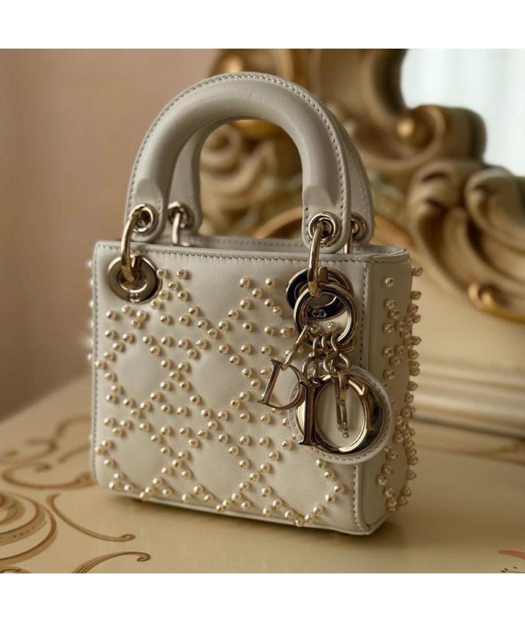 CHRISTIAN DIOR Белая кожаная сумка с короткими ручками, фото 5