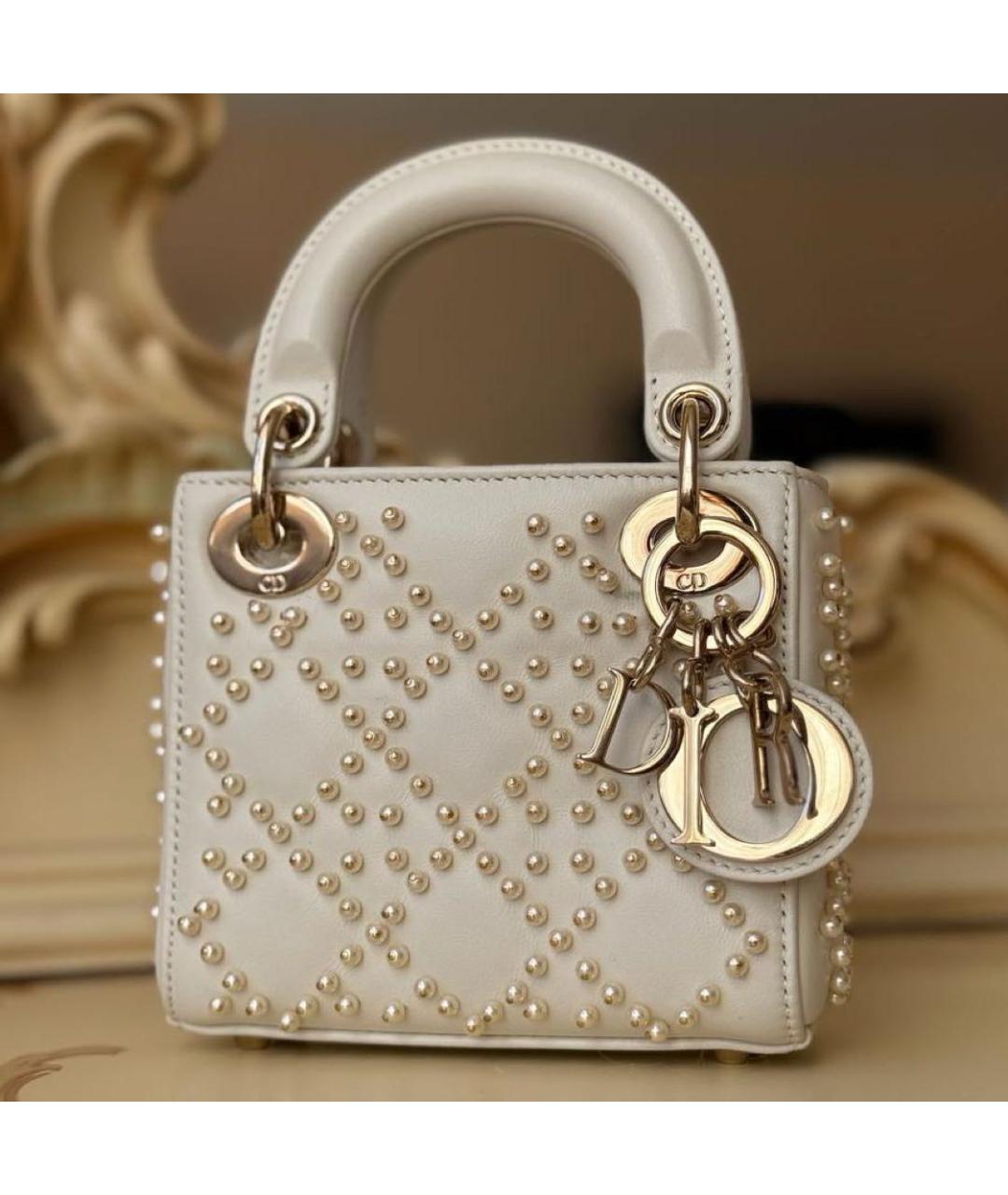 CHRISTIAN DIOR Белая кожаная сумка с короткими ручками, фото 2