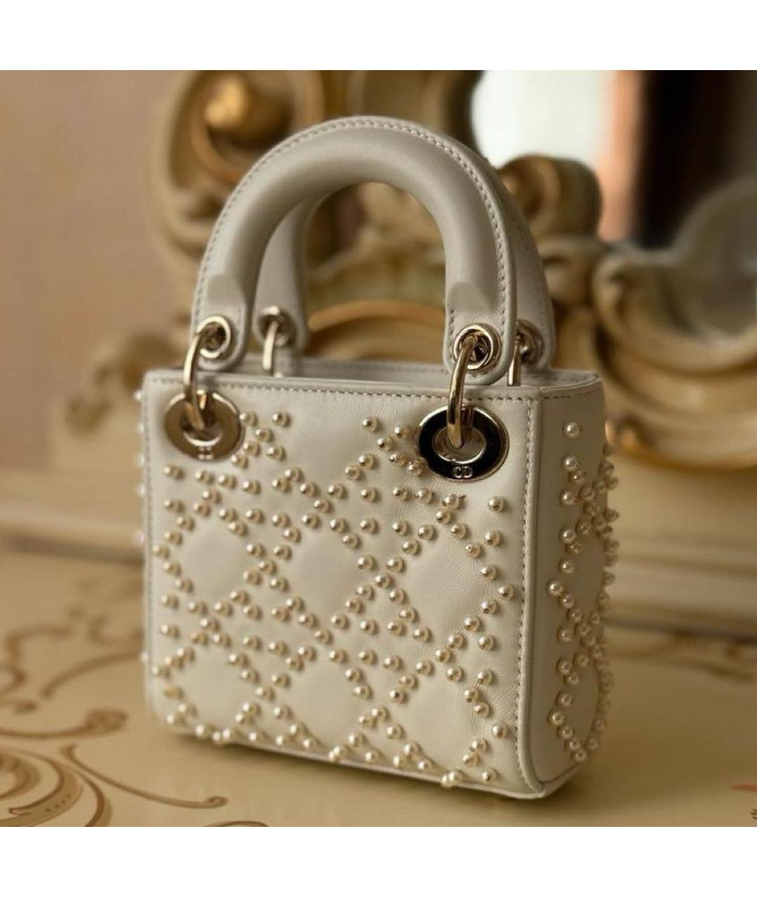 CHRISTIAN DIOR Белая кожаная сумка с короткими ручками, фото 6