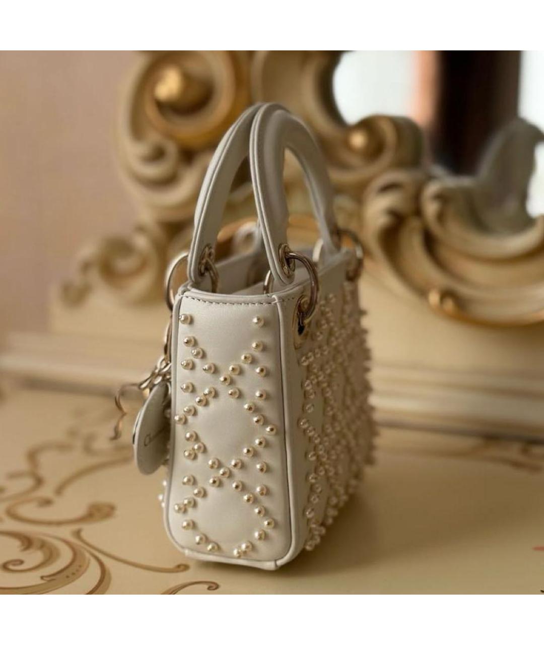 CHRISTIAN DIOR Белая кожаная сумка с короткими ручками, фото 7