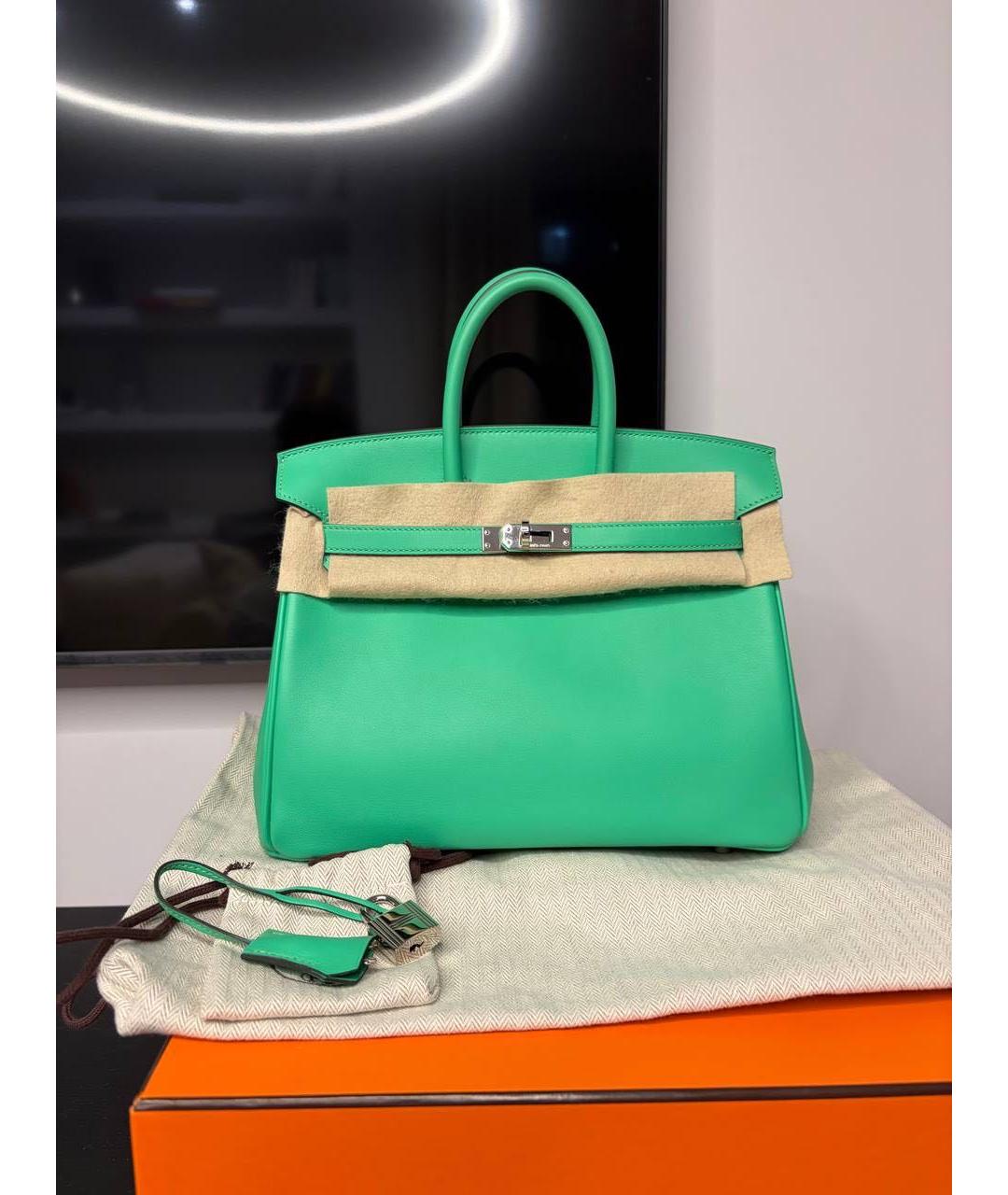 HERMES Зеленая кожаная сумка с короткими ручками, фото 5