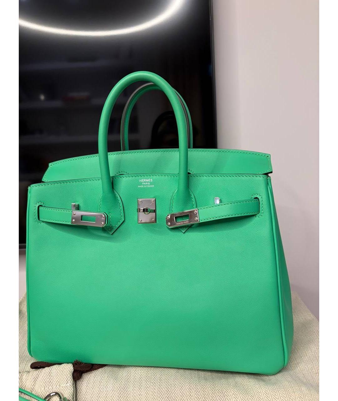 HERMES Зеленая кожаная сумка с короткими ручками, фото 2