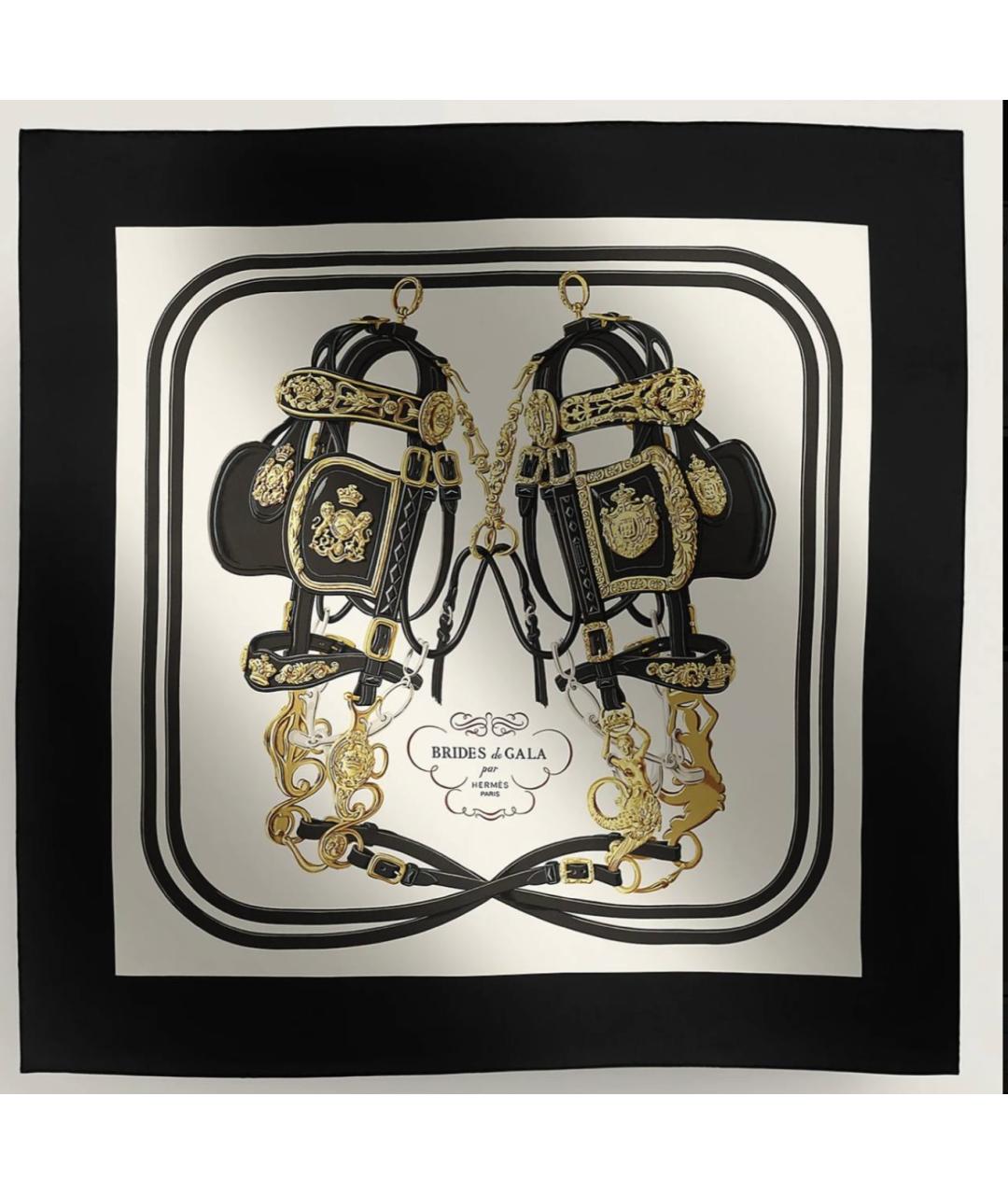 HERMES Черный шелковый платок, фото 2