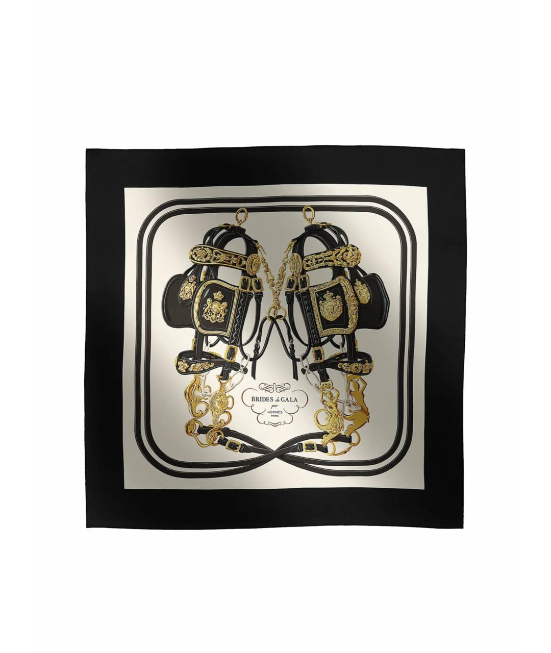 HERMES Черный шелковый платок, фото 1