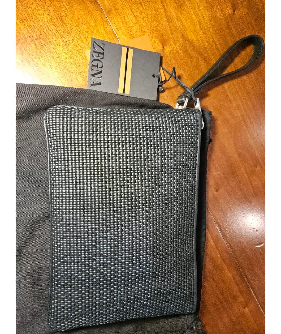 ZEGNA Черная кожаная барсетка, фото 6