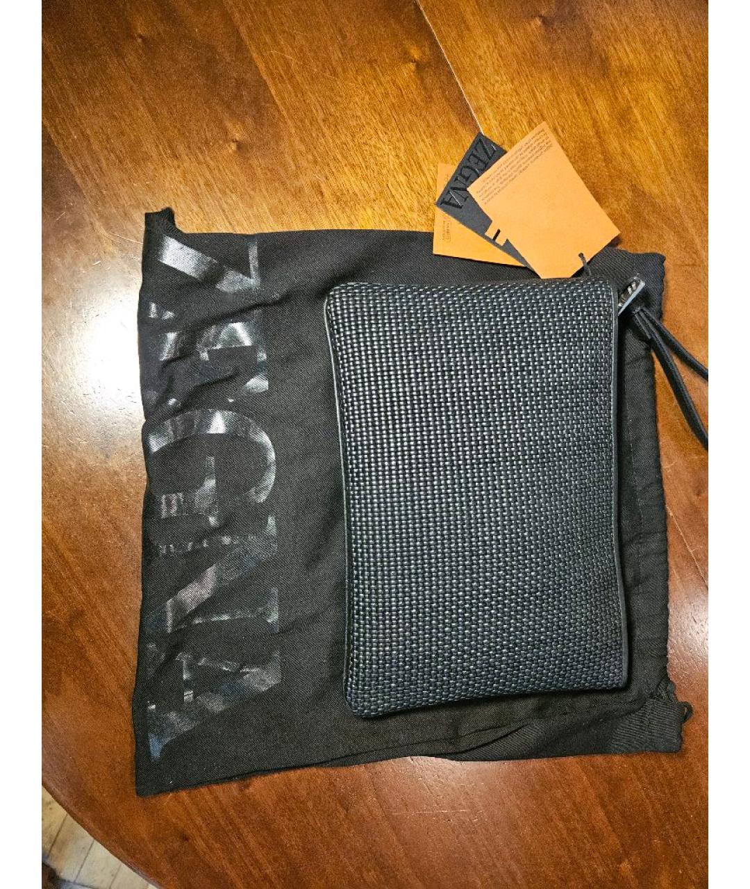 ZEGNA Черная кожаная барсетка, фото 2