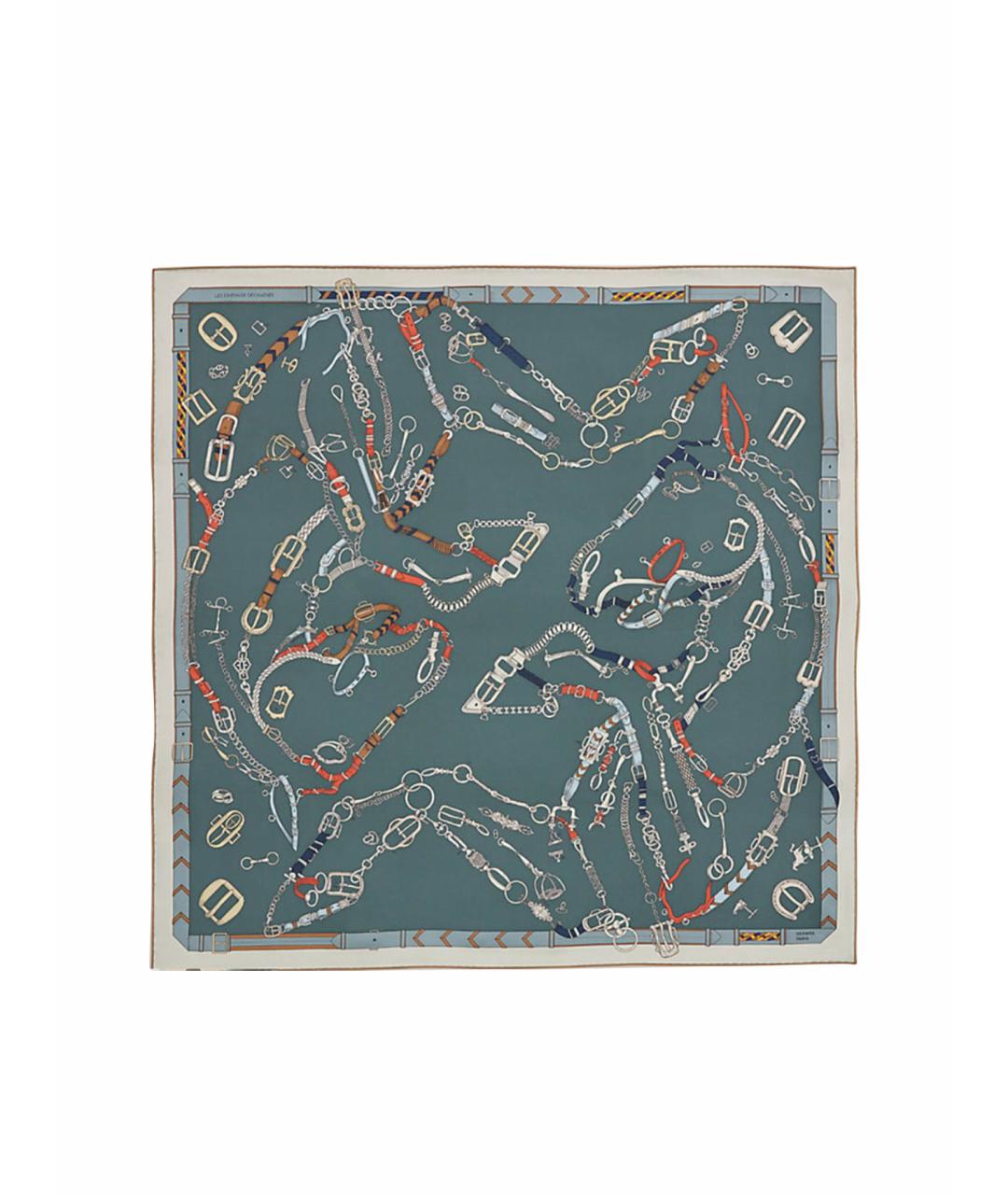 HERMES Серый шелковый платок, фото 1