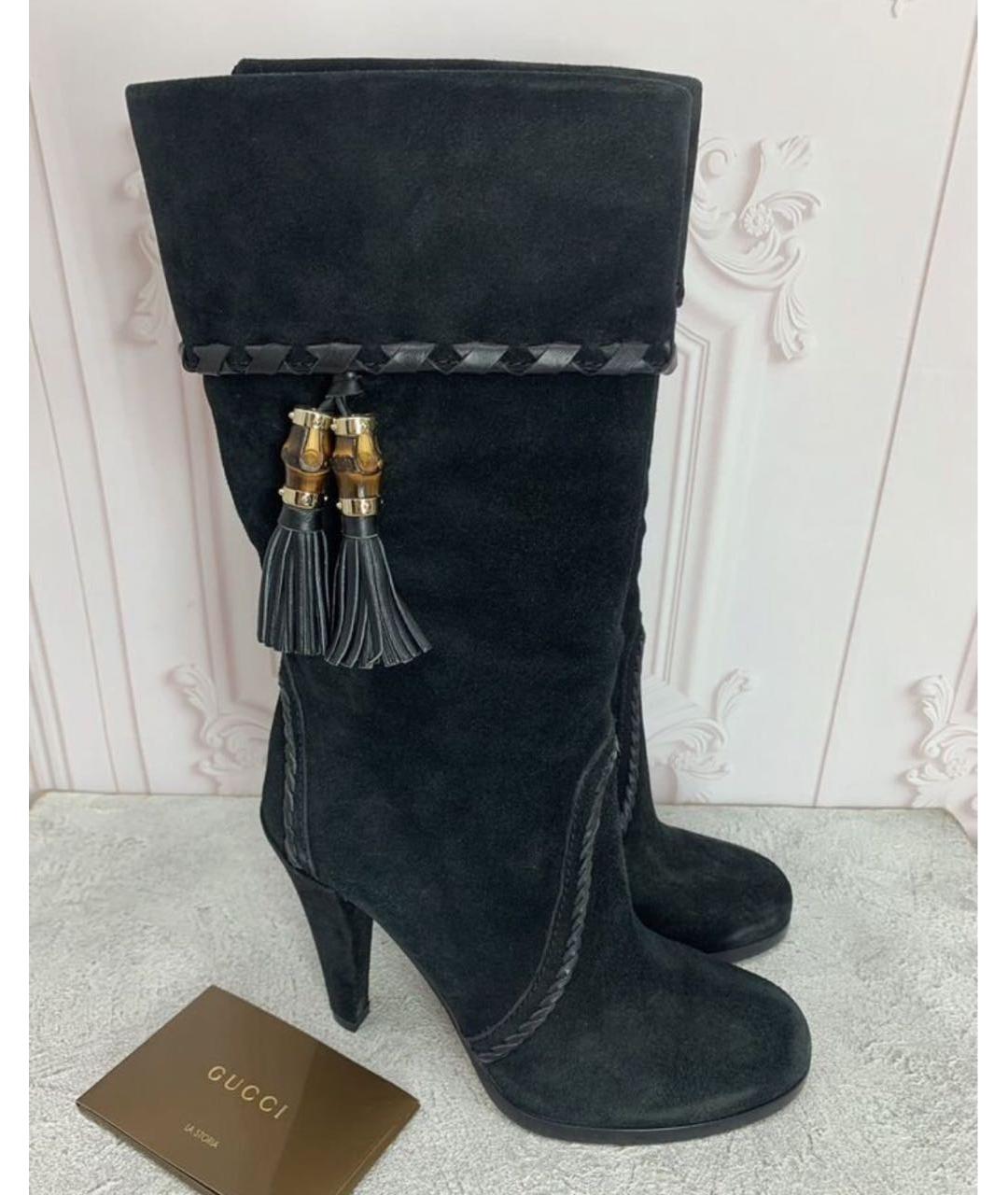 GUCCI Черные замшевые сапоги, фото 2