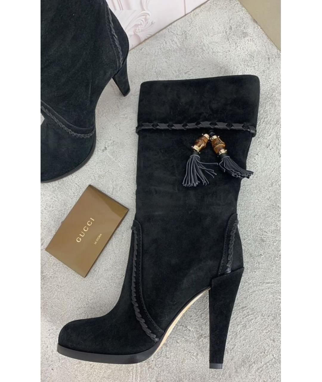 GUCCI Черные замшевые сапоги, фото 3