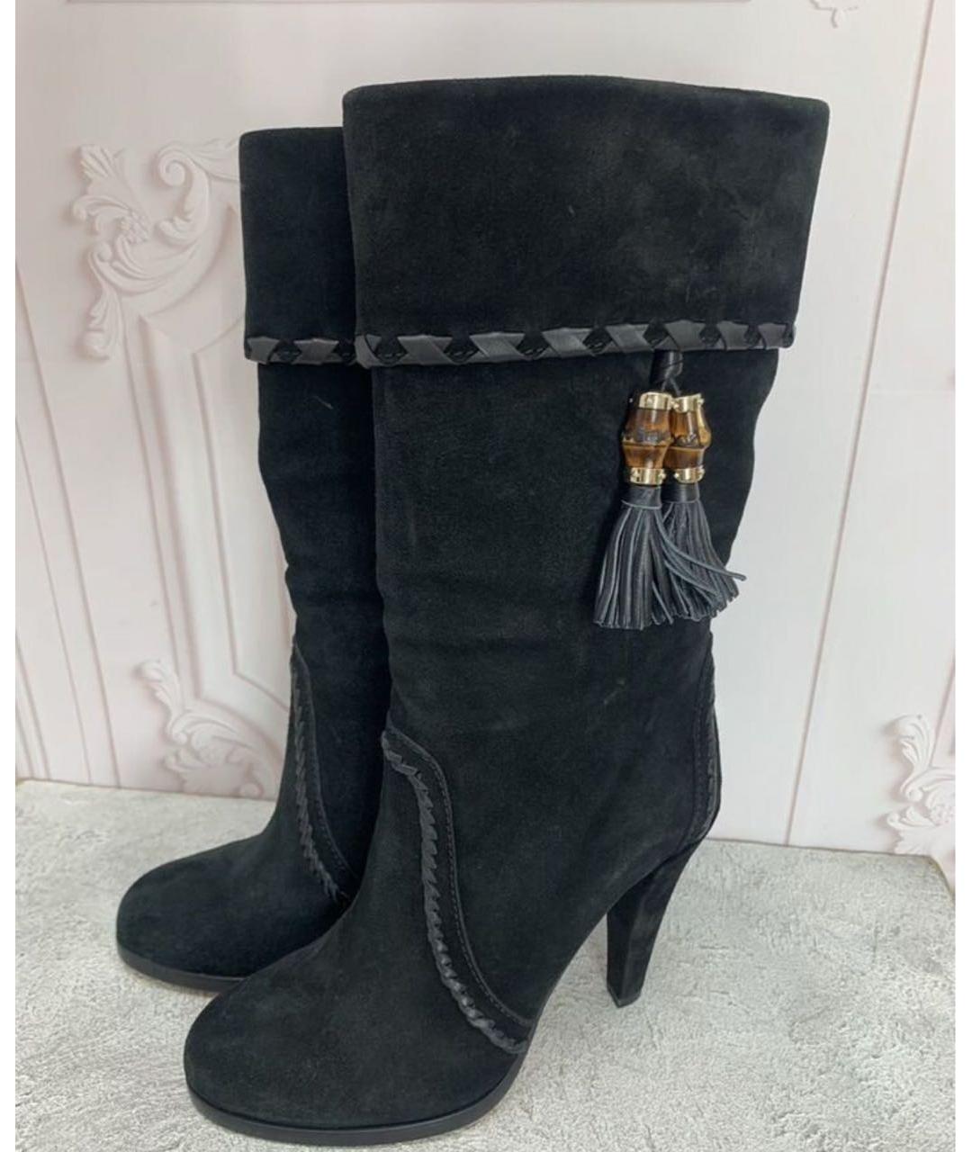 GUCCI Черные замшевые сапоги, фото 8
