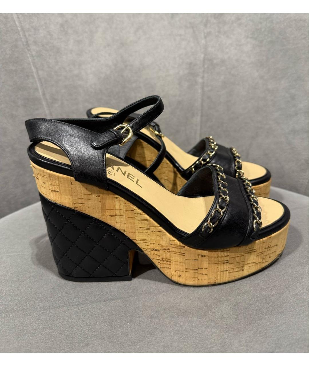 CHANEL Черные кожаные босоножки, фото 7