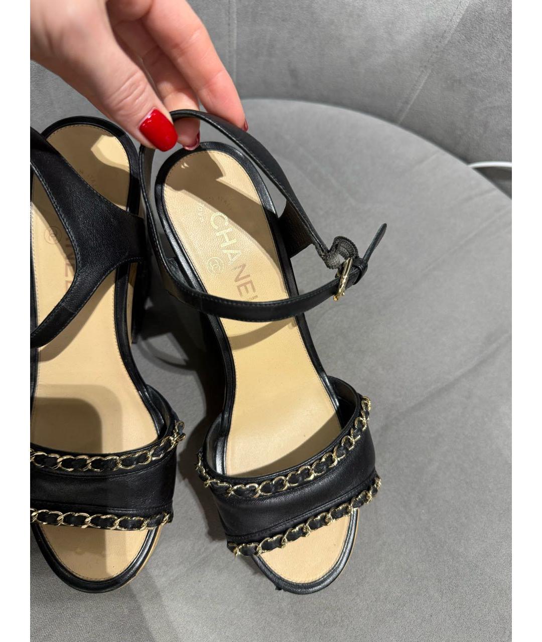 CHANEL Черные кожаные босоножки, фото 6