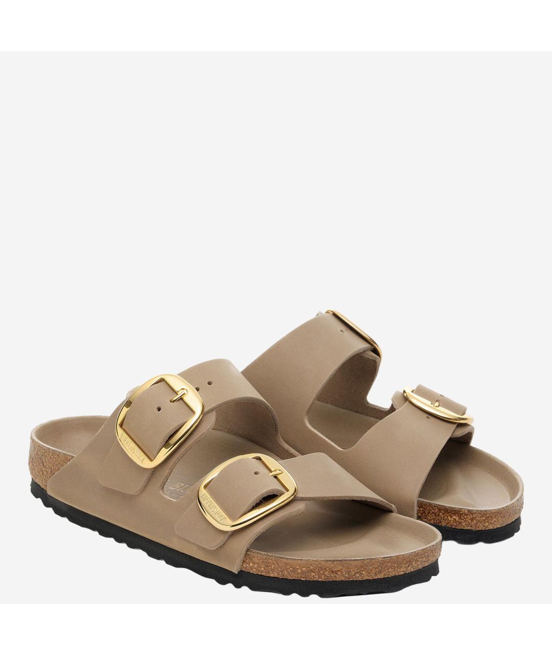 BIRKENSTOCK Бежевые кожаные шлепанцы, фото 3