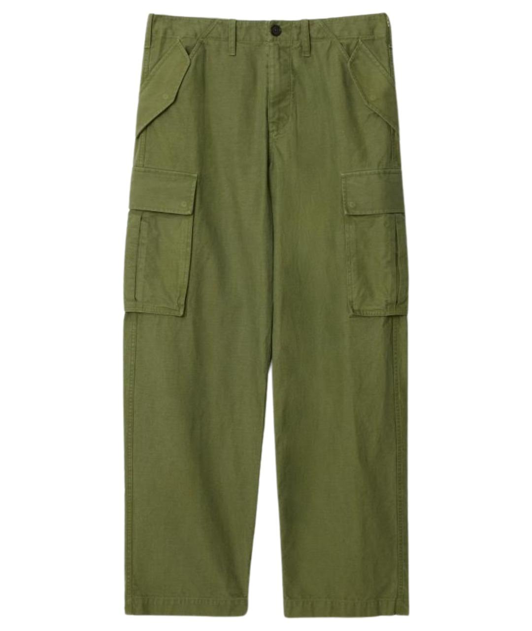 BURBERRY Зеленые хлопковые повседневные брюки, фото 1