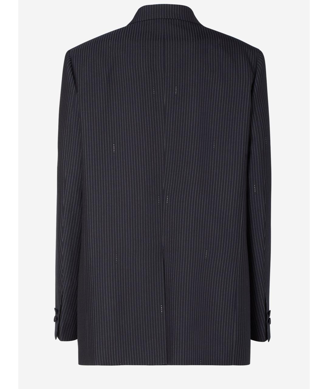 FENDI Темно-синий шерстяной жакет/пиджак, фото 2