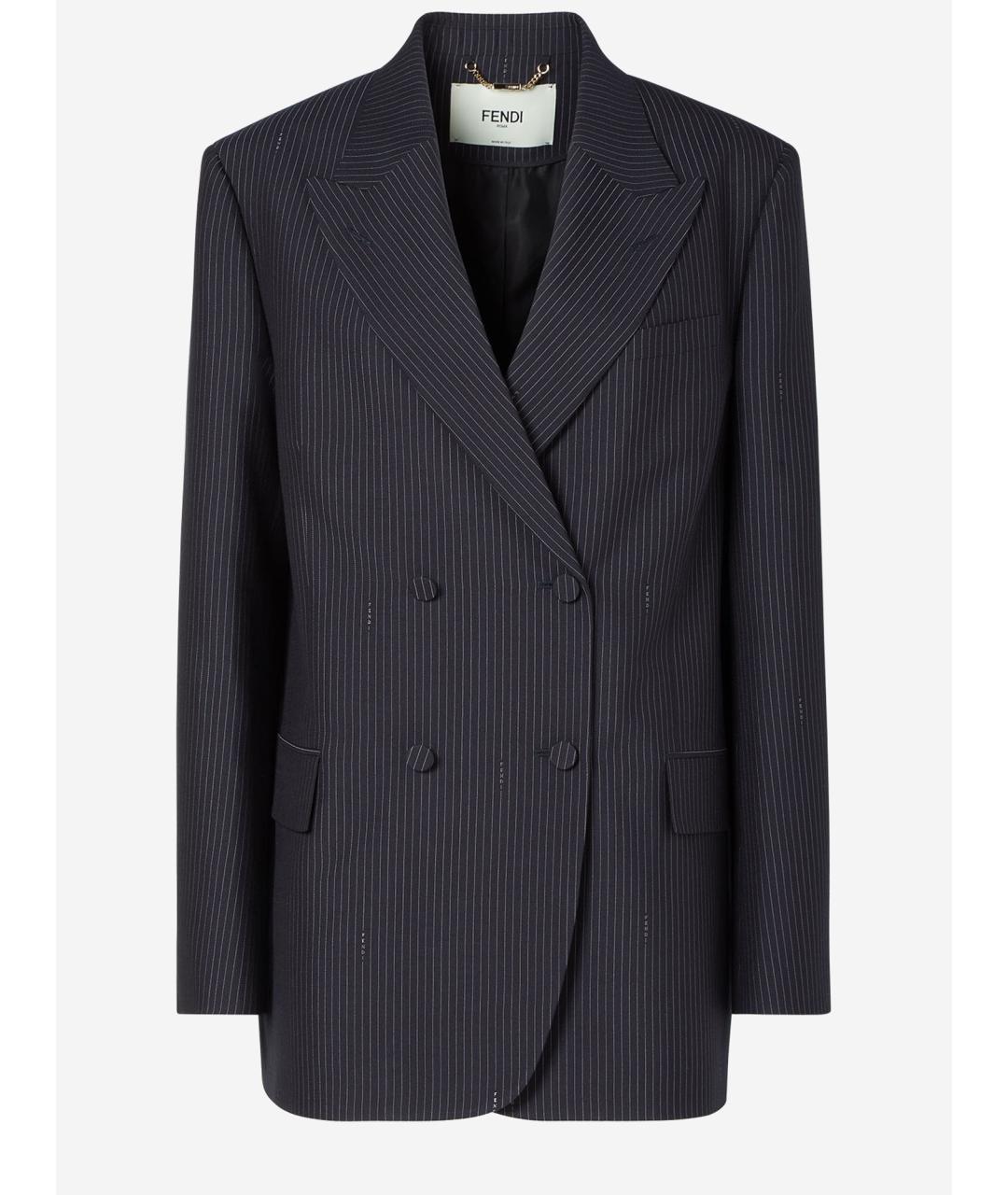 FENDI Темно-синий шерстяной жакет/пиджак, фото 4