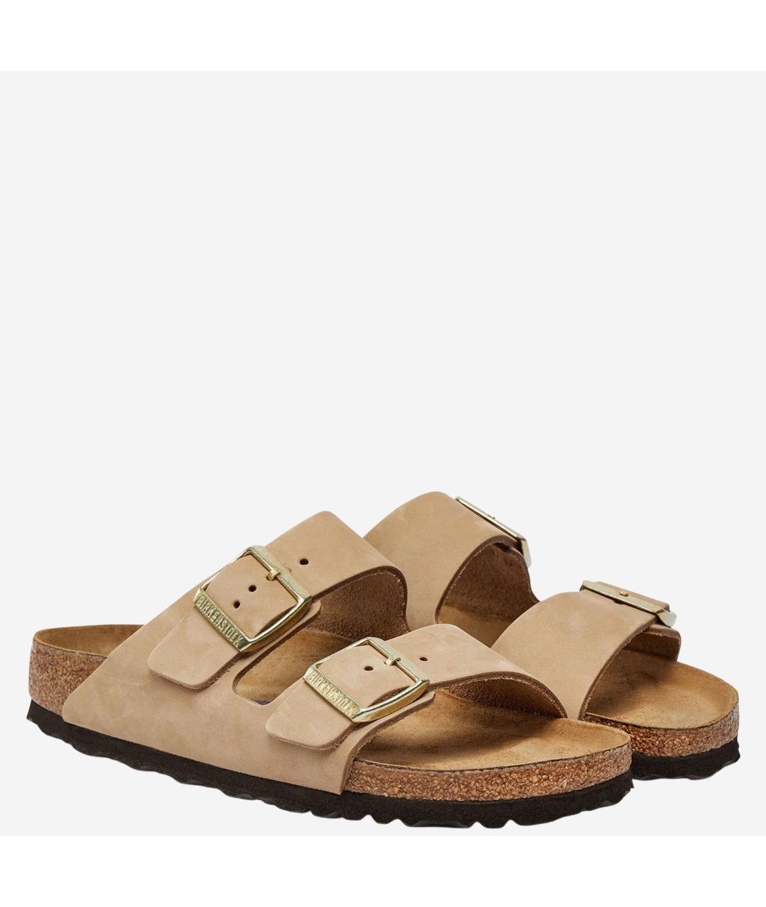 BIRKENSTOCK Бежевые кожаные шлепанцы, фото 3