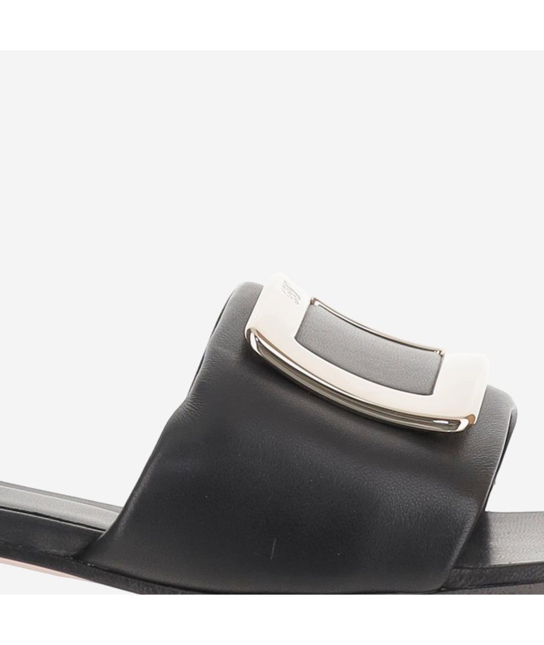 ROGER VIVIER Черные кожаные шлепанцы, фото 4