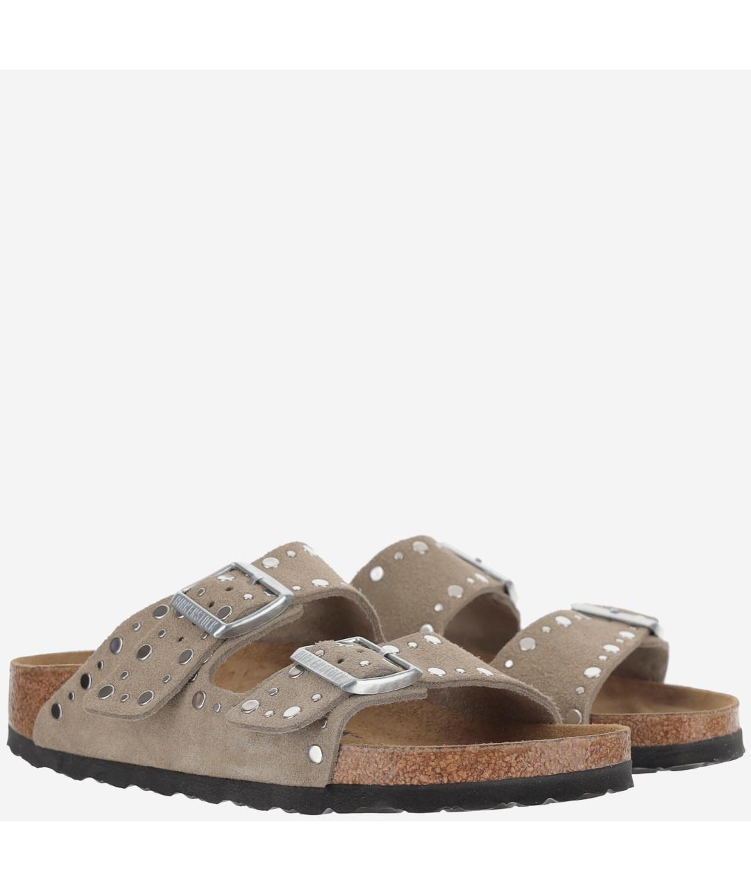 BIRKENSTOCK Бежевые замшевые шлепанцы, фото 3