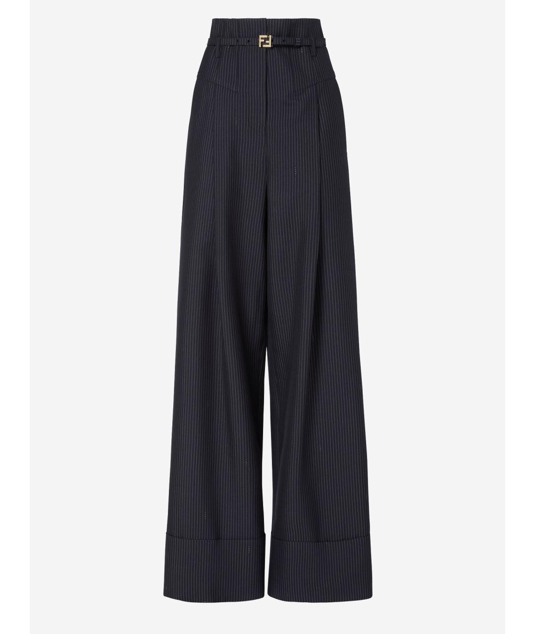 FENDI Темно-синие шерстяные брюки широкие, фото 4