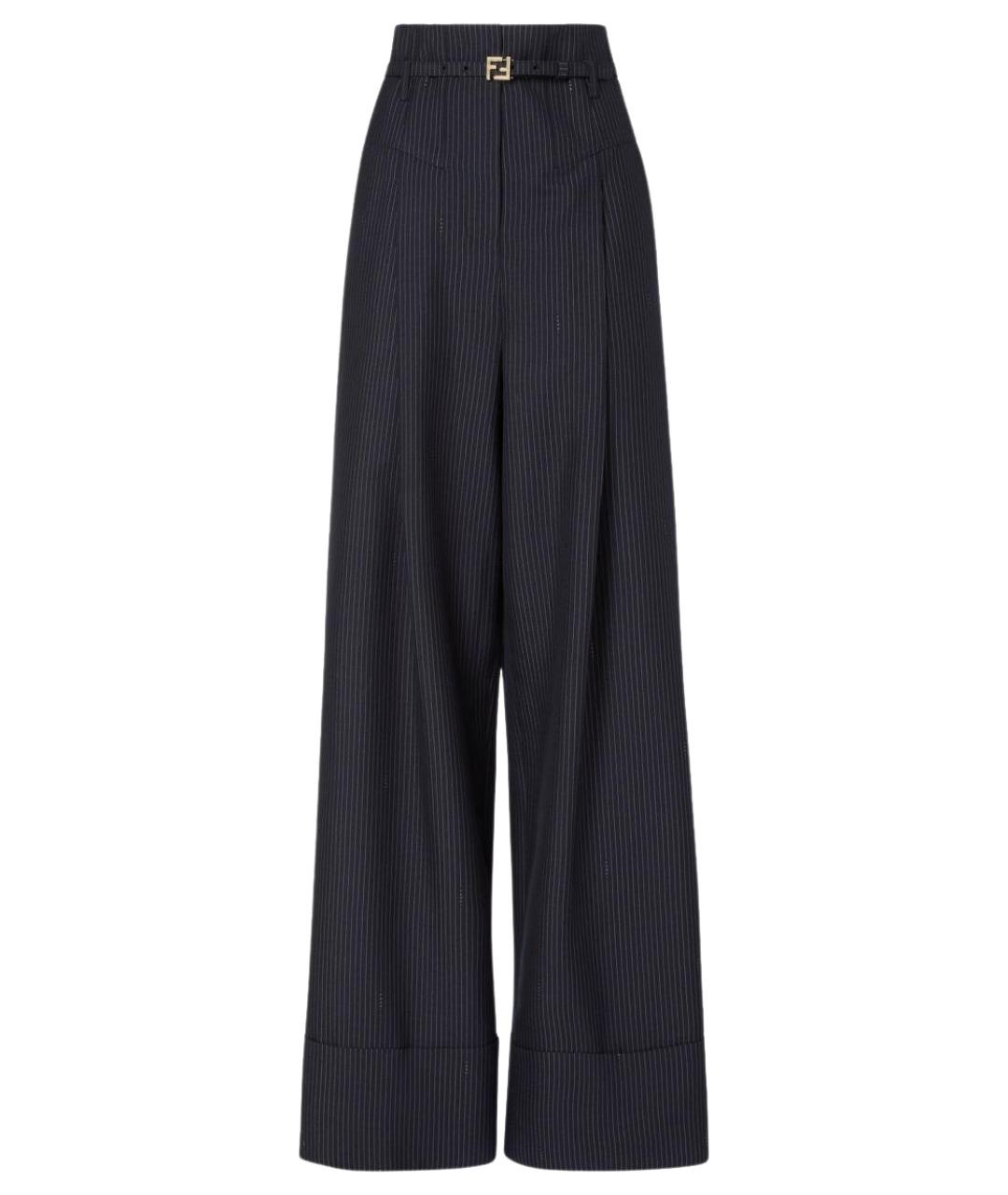 FENDI Темно-синие шерстяные брюки широкие, фото 1